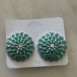 Elegant Green Floral Clip-On Earrings